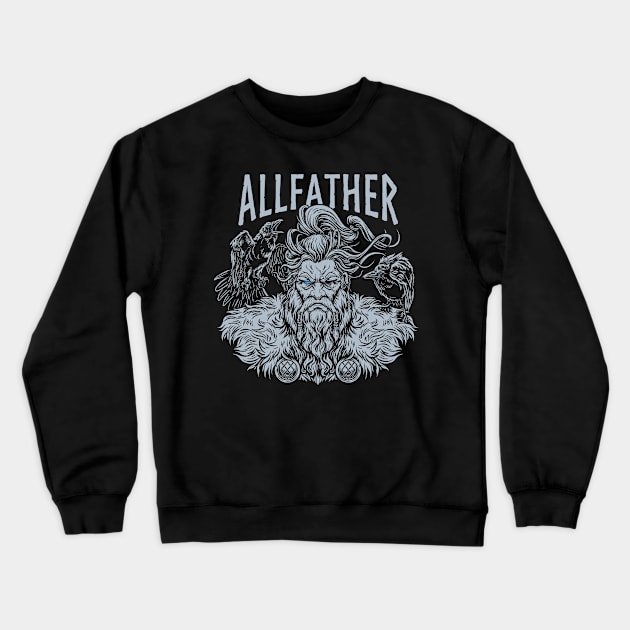 Allfather Odin Norse Pagan God Viking Mythology Huginn Muninn Crewneck Sweatshirt by Blue Pagan